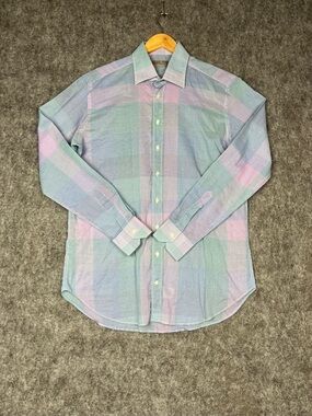 Etro Pastel Plaid Dress Shirt in Mint, Lavender & Sky Blue Size Large